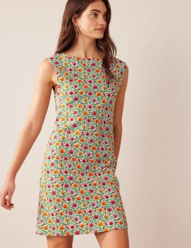 BODEN Sleeveless Jersey Shift Dress Green, Enchanting Bloom – women’s cotton slim fit dresses - flipped