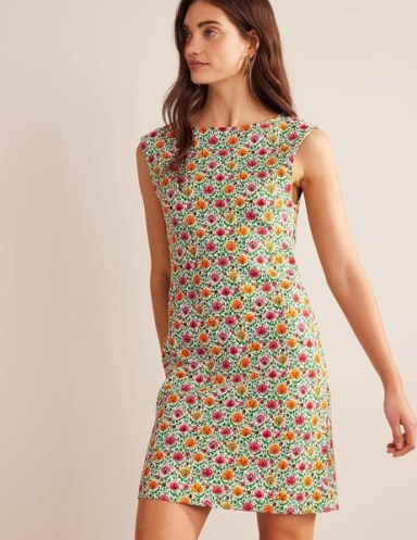 BODEN Sleeveless Jersey Shift Dress Green, Enchanting Bloom – women’s cotton slim fit dresses