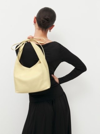 Reformation Small Vittoria Tote in Parmesan ~ luxury leather shoulder bags ~ luxe handbags - flipped