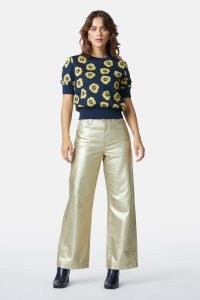 gorman Solace Metallic Pants in Gold / shiny coated wide leg jeans / women’s sustainable cotton clothes / denim fashion