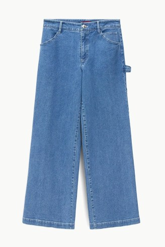 STAUD PAINTER PANT MEDIUM WASH | women’s relaxed fit denim trousers | womens cargo patch pocket jeans | hammer loop detail - flipped