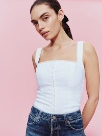 Reformation Tagliatelle Linen Top in White | sleeveless fitted bodice tops