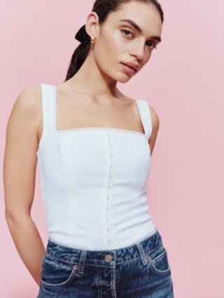 Reformation Tagliatelle Linen Top in White | sleeveless fitted bodice tops - flipped