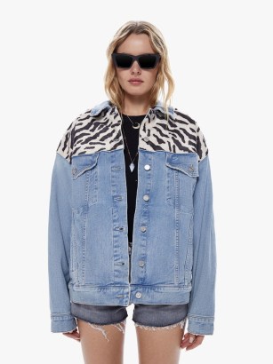 MOTHER The Drop It Drifter in I Confess | women’s boxy oversized jackets | blue denim fashion | women’s outerwear with animal prints - flipped