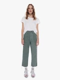MOTHER The Patch Pocket Private Ankle Jean in Roger That | womens army green crop hem jeans | cropped frayed hems | women’s sustainable casual fashion | cotton deadstock fabric clothing