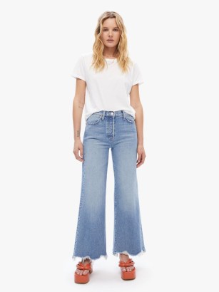 MOTHER The Tomcat Roller Chew in Look Before You Leap ~ women’s chewed hem jeans ~ womens vintage blue wash clothing with subtle fading and whiskering ~ wide leg with raw hems ~ retro blue denim fashion - flipped