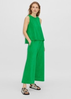 ME and EM Towelling Crop Trouser Co-Ord Clover Leaf ~ women’s casual clothing sets ~ green cropped trousers and sleeveless tops ~ fashion co-ords - flipped