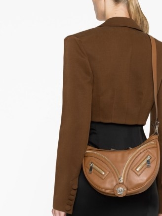 Versace small Repeat shoulder bag in brown leather ~ luxury handbags ~ designer bags - flipped