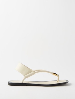 KHAITE Devoe leather sandals in cream ~ chic summer flats ~ luxury thonged flat shoes ~ luxe toe post footwear - flipped