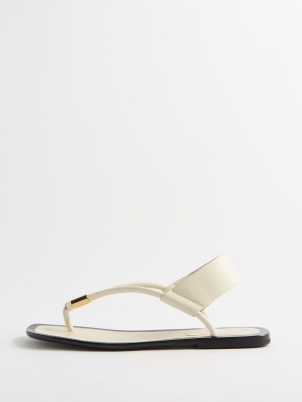 KHAITE Devoe leather sandals in cream ~ chic summer flats ~ luxury thonged flat shoes ~ luxe toe post footwear
