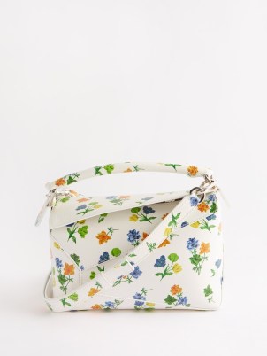 LOEWE Puzzle floral-print leather cross-body bag / luxury summer handbags / luxe top handle bags - flipped
