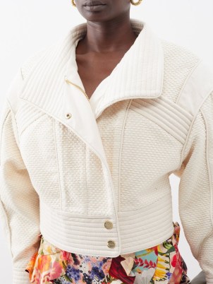 ZIMMERMANN Wonderland nepped-denim cropped jacket ~ oversized ivory white crop hem jackets ~ women’s designer outerwear ~ back lace up detail