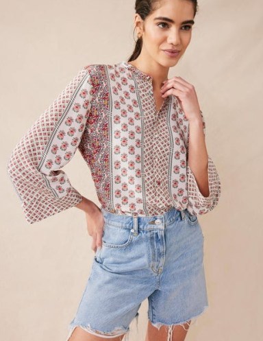 BODEN Wide Sleeve Relaxed Blouse Rose Pink, Dainty Floret – mixed print floral blouses – women’s tops with multi flower prints - flipped