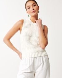 Abercrombie & Fitch Easy Shaker Sweater Tank in White – women’s knitted vest tops – crew neck tanks – womens sleeveless sweaters – chic knitwear