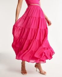 Abercrombie & Fitch Flowy Tiered Maxi Skirt in Pink – floaty chiffon fabric skirts