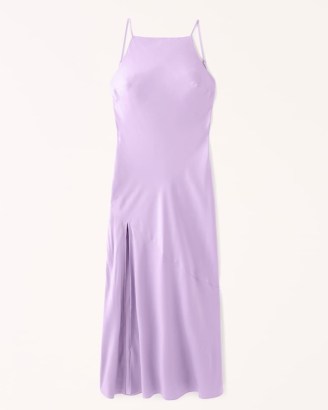 Abercrombie & Fitch Slip Midi Dress in Purple ~ thigh high slit cami shoulder strap dresses ~ strappy silky evening fashion ~ low back - flipped