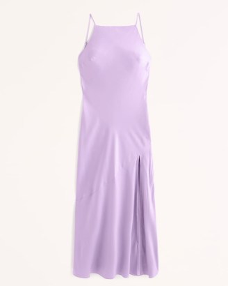 Abercrombie & Fitch Slip Midi Dress in Purple ~ thigh high slit cami shoulder strap dresses ~ strappy silky evening fashion ~ low back
