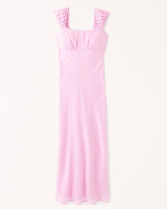 Abercrombie & Fitch Slip Midi Dress in Pink ~ empired waist column dresses ~ wide ruched shoulder straps - flipped