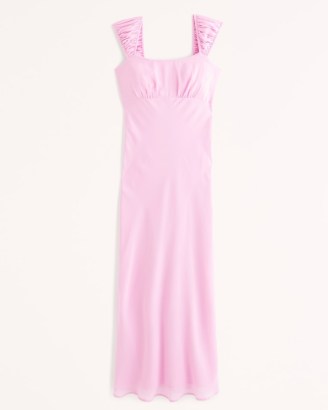 Abercrombie & Fitch Slip Midi Dress in Pink ~ empired waist column dresses ~ wide ruched shoulder straps