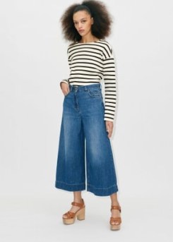 ME and EM Worn In Culotte Jean in Faded Blue Supersoft Denim ~ cropped wide leg jeans ~ culottes - flipped