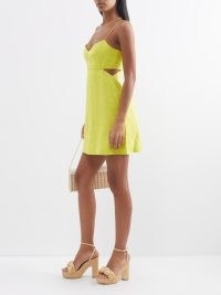 SALONI Yellow Bonnie cutout linen mini dress – stappy cut out dresses – skinny shoulder strap fashion