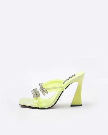 RIVER ISLAND YELLOW BOW DETAIL HEELED MULES – embellished square toe mule sandals