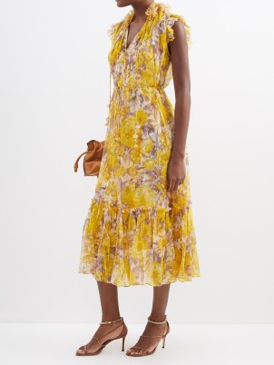 ZIMMERMANN Yellow High Tide floral-print silk-georgette dress – ruffle trim occasion dresses – feminine summer event clothes – romance inspired clothing – romantic fashion - flipped