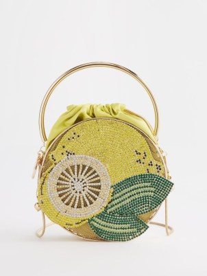 ROSANTICA Limonata mini crystal-embellished handbag / yellow fruit themed occasion bags / luxury event handbags / lemons / fruits / coloured crystals - flipped
