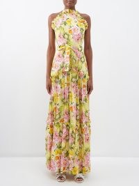 BORGO DE NOR Tatiana floral-print ruffled silk-crepe maxi dress in yellow – luxury fruit print ruffle trim dresses