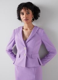 L.K. BENNETT Adele Lilac Recycled Crepe Jacket ~ women’s lavender pearl button jackets ~ womens sustainable clothing ~ occasion clothes ~ summer event outerwear