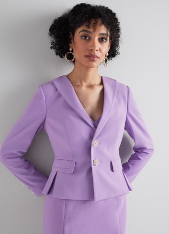L.K. BENNETT Adele Lilac Recycled Crepe Jacket ~ women’s lavender pearl button jackets ~ womens sustainable clothing ~ occasion clothes ~ summer event outerwear - flipped