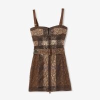 BURBERRY Check Lace Belted Corset Dress in Dark Birch Brown ~ strappy lingerie style dresses ~ women’s luxury evening fashion ~ luxe fitted occasion clothing ~ form fitting designer clothes