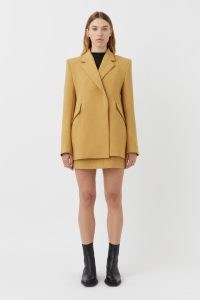 CAMILLA AND MARC Ambrose Single Breasted Tailored Blazer in Mustard Yellow – women’s sleek longline blazers – womens smart jackets