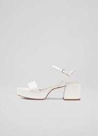 L.K. Bennett Amia White Croc-Effect Leather Low Platform Sandals | chunky retro style platforms | 70s inspired block heels