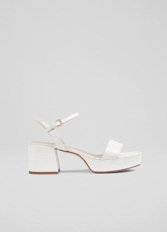 L.K. Bennett Amia White Croc-Effect Leather Low Platform Sandals | chunky retro style platforms | 70s inspired block heels - flipped