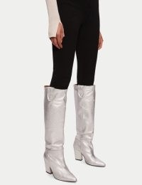 JIGSAW Anika Knee Heeled Boot in Silver ~ women’s metallic boots
