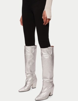 JIGSAW Anika Knee Heeled Boot in Silver ~ women’s metallic boots - flipped