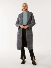 FOREVER NEW Archie Fitted Check Coat in Grey / women’s ckecked longline coats