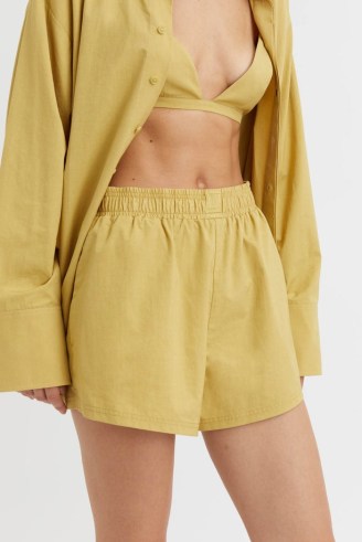 CAMILLA AND MARC Avani Gathered Short in Soft Mustard Yellow – women’s cotton viscose blend shorts – casual summer clothing - flipped