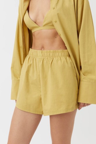CAMILLA AND MARC Avani Gathered Short in Soft Mustard Yellow – women’s cotton viscose blend shorts – casual summer clothing
