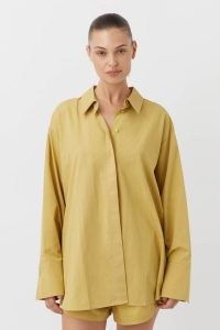 CAMILLA AND MARC Avani Oversized Shirt in Soft Mustard Yellow – women’s relaxed fit shirts – curved dip hem