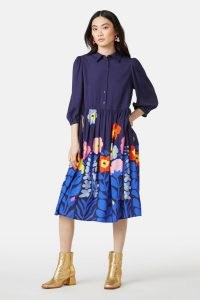 gorman Backyard Placement Dress / tonal blue floral print collared dresses