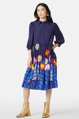 gorman Backyard Placement Dress / tonal blue floral print collared dresses