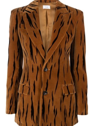 Bally Brown tiger-print double-breasted velvet blazer – women’s luxury animal printed blazers – womens plush jackets - flipped