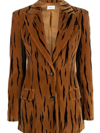 Bally Brown tiger-print double-breasted velvet blazer – women’s luxury animal printed blazers – womens plush jackets