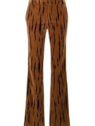 Bally Brown tiger-print velvet trousers – women’s plush animal printed pants – luxury clothing - flipped