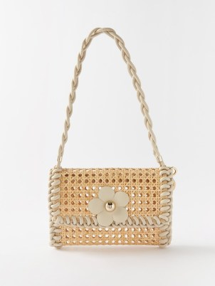 ROSANTICA Beige Vitamina C wicker and leather handbag / floral motif shoulder bags / summer handbags / holiday accessories