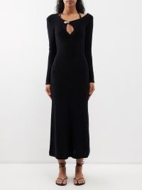 CHRISTOPHER ESBER Black Pointelle cutout cotton-blend knitted maxi dress ~ long sleeve cut out dresses