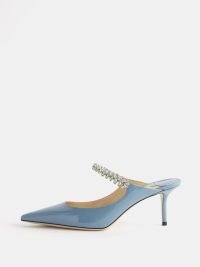 JIMMY CHOO Blue Bing 65 crystal-embellished patent-leather mules – women’s glossy designer occasion shoes