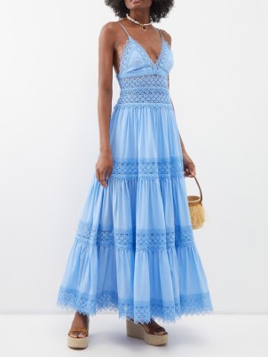 CHARO RUIZ Blue Cindy lace-panelled cotton-blend dress | strappy plunge front maxi dresses
